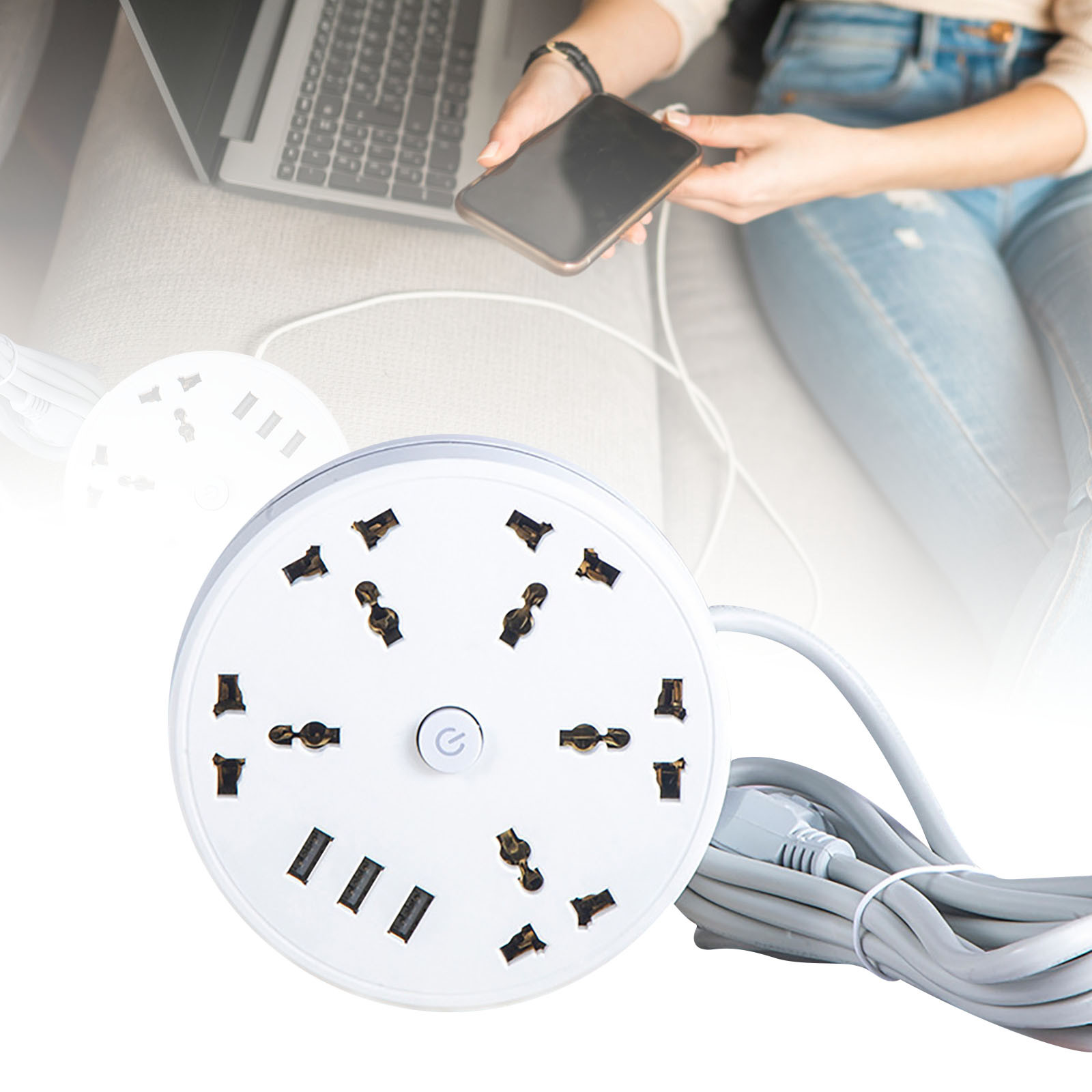 thumbnail image 2 of Regleta Universal Enrollable A La Derecha Extensión De 5,9 Pulgadas Regleta Extensible Con 5 Enchufes Y 3 Puertos Usb, 2 of 2